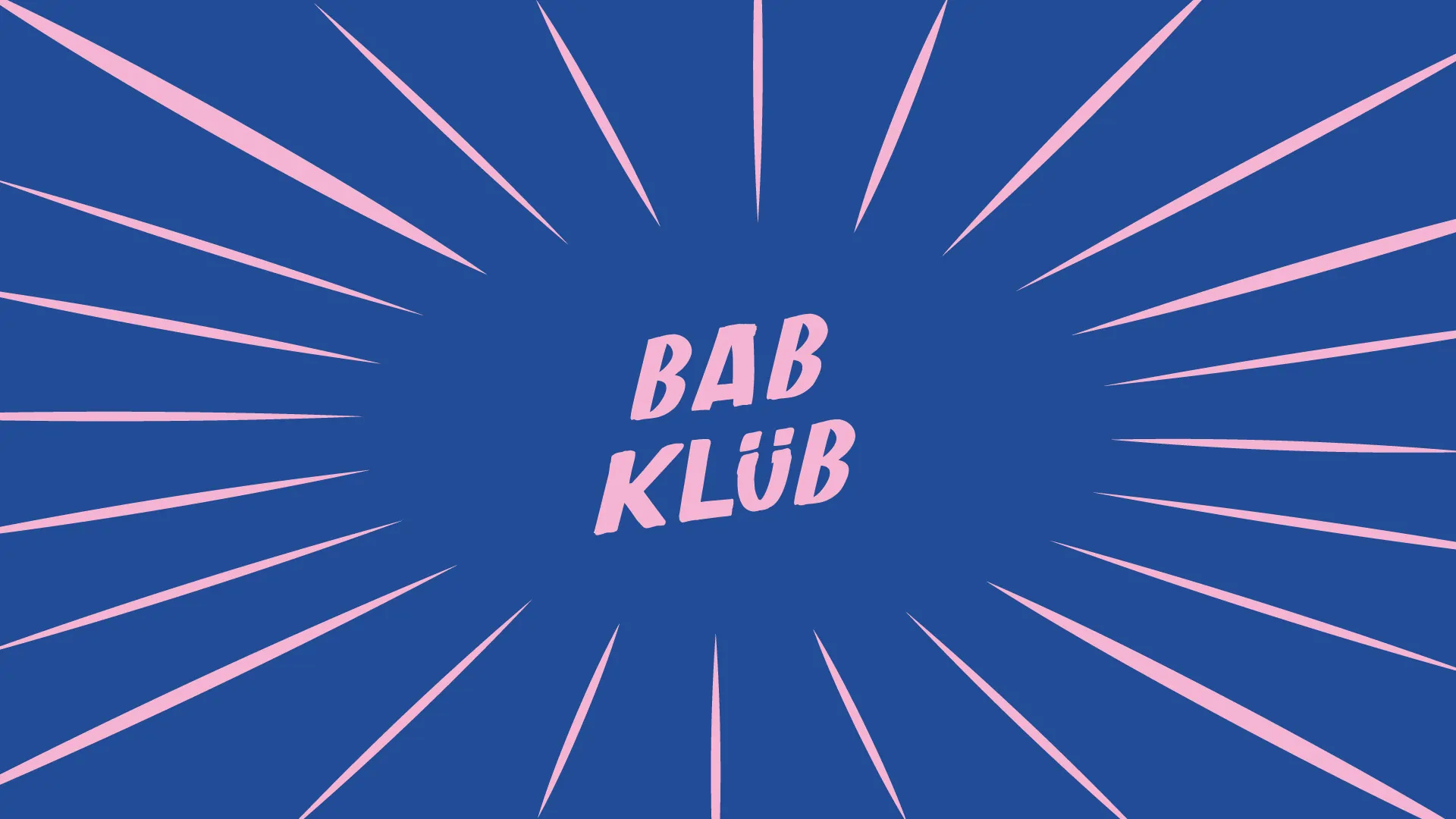 Le logo « Bab Klüb » en rose sur un fond bleu, entouré de rayons roses.