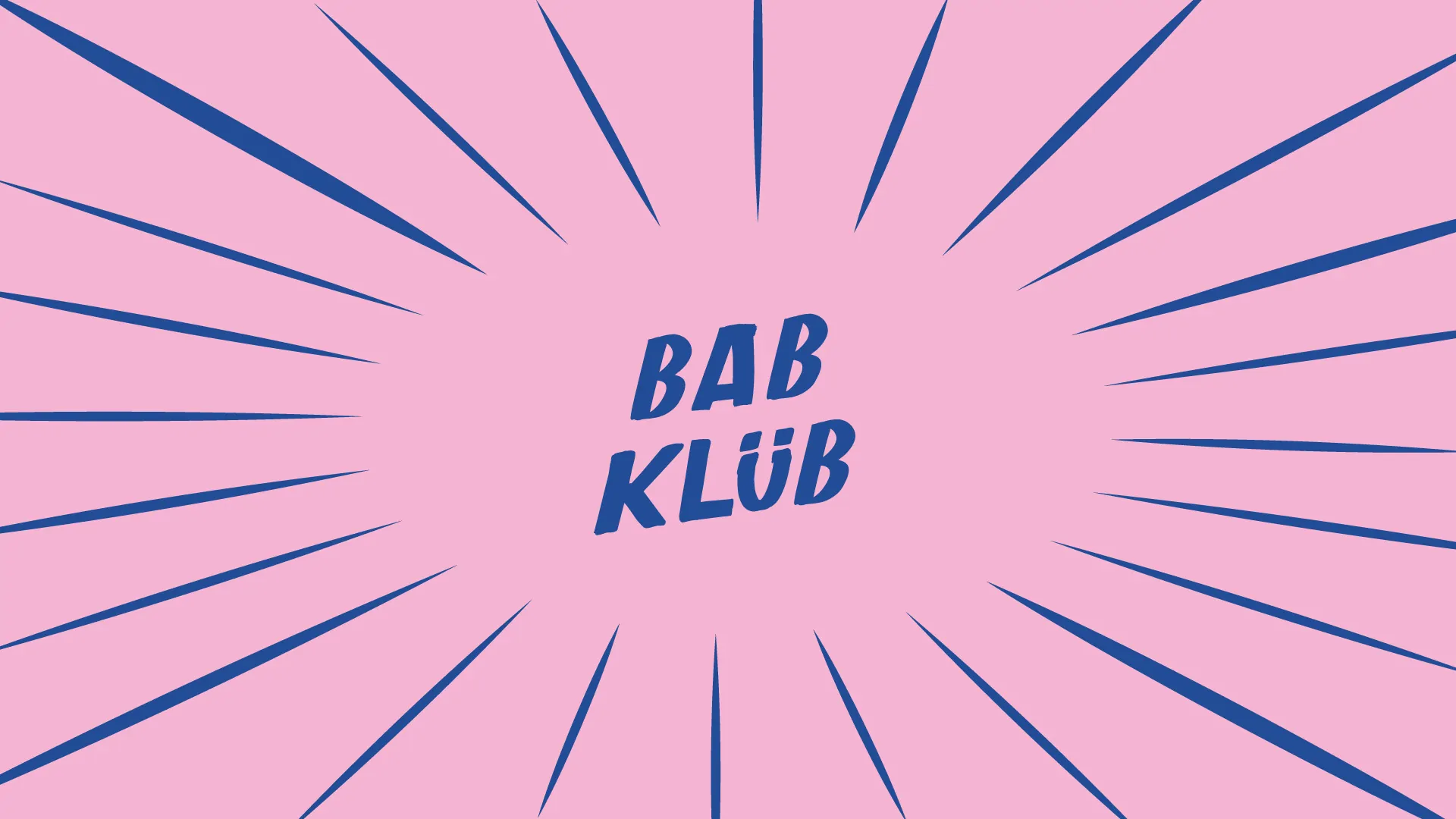 Le logo « Bab Klüb » en bleu sur un fond rose, entouré de rayons bleus.