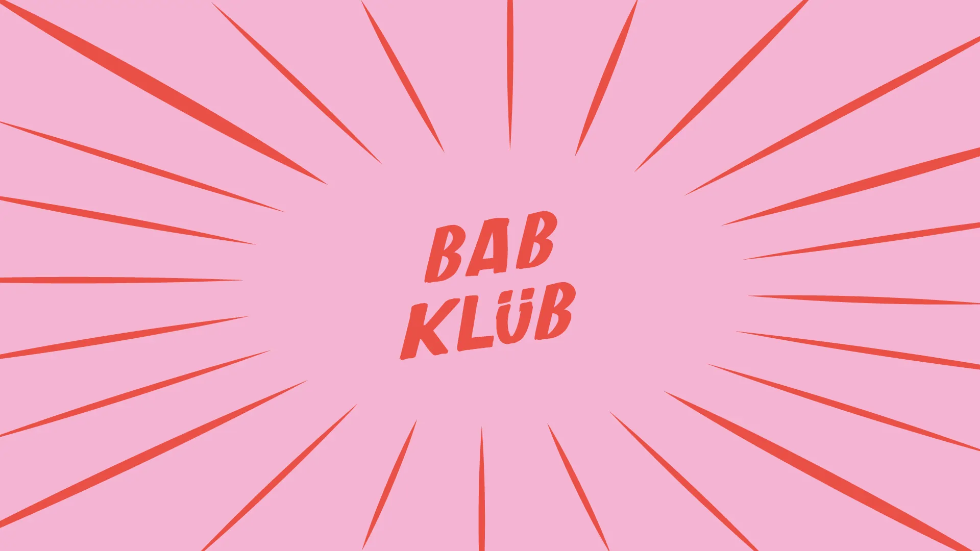 Le logo « Bab Klüb » en rouge sur un fond rose, entouré de rayons rouges.