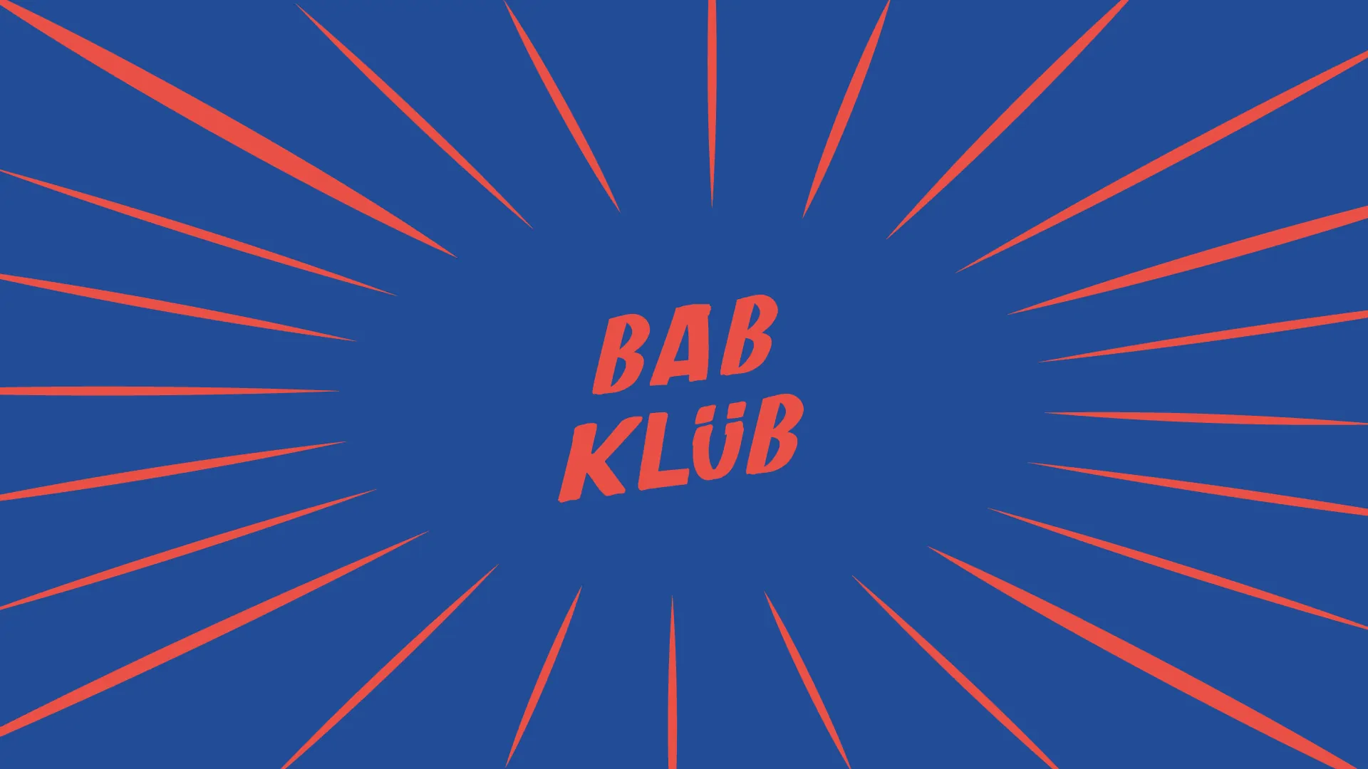 Le logo « Bab Klüb » en rouge sur un fond bleu, entouré de rayons rouges.
