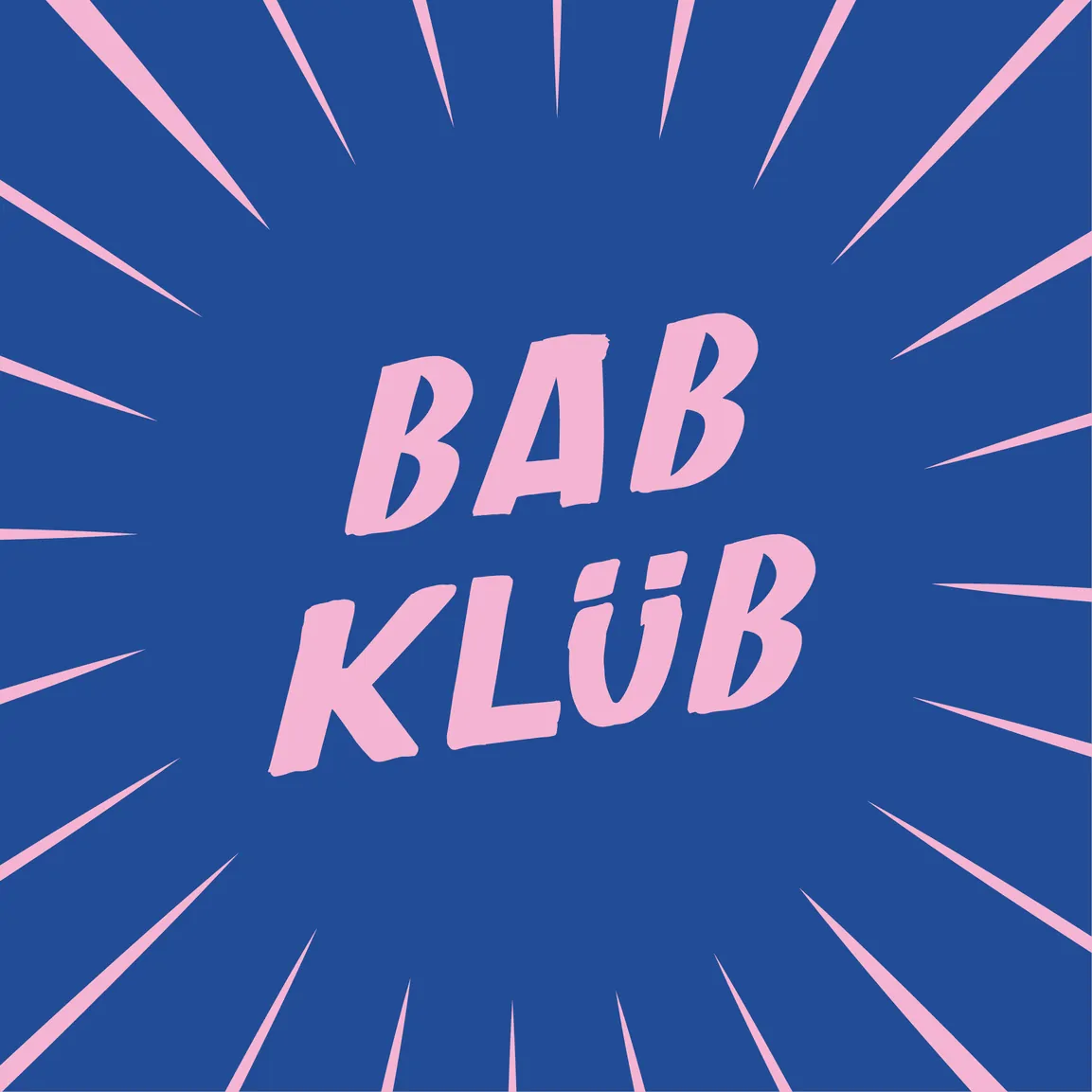 Le logo « Bab Klüb » en rose sur un carré bleu à rayons, pour les réseaux sociaux.